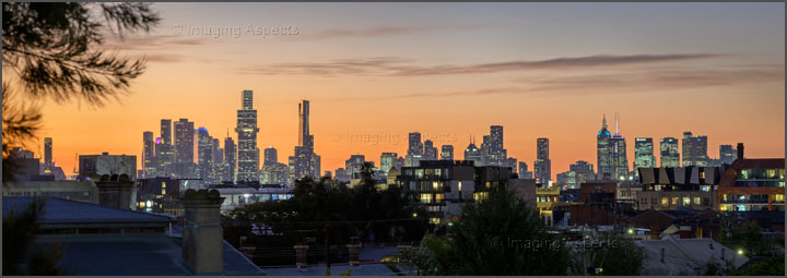 Skyline view of Melbourne's Central Business District from Prahran, Victoria.