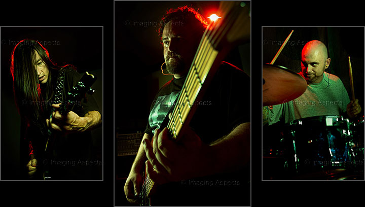 Chaingun's Tony Brereton, James Rosengrave and Adam 'Bomber' rehearse at Jam Tin Sound Studios in Cheltenham, Victoria, Australia.