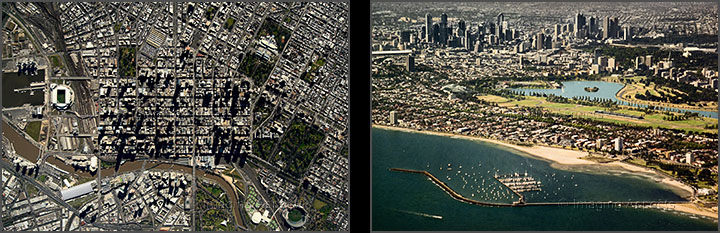 Aerial photographs of the City of Melbourne, including the CBD, St Kilda and Port Phillip Bay.
