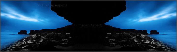 A rocky section of the Gunnamatta Ocean Beach at dusk in the Mornington Peninsula National Park.